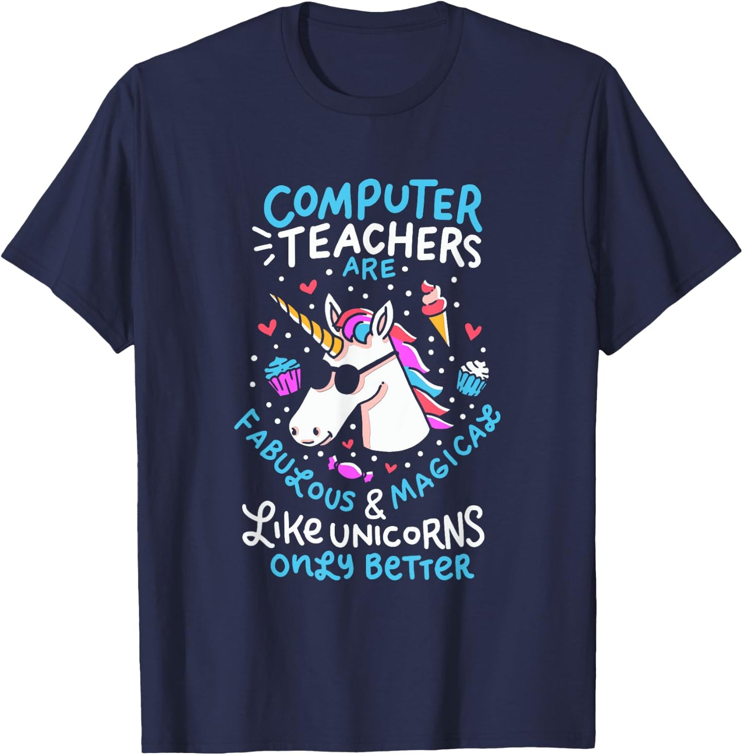Unicorn Computer Teacher Teacher Apprechiation Shirt Women Kids T-Shirt - T-Shirt | Navy