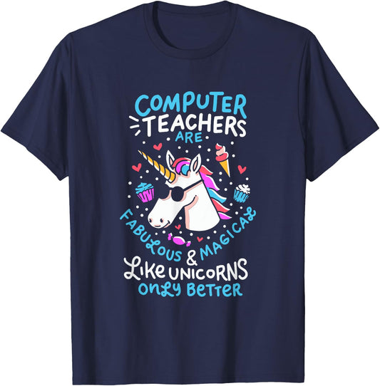 Unicorn Computer Teacher Teacher Apprechiation Shirt Women Kids T-Shirt - T-Shirt | Navy