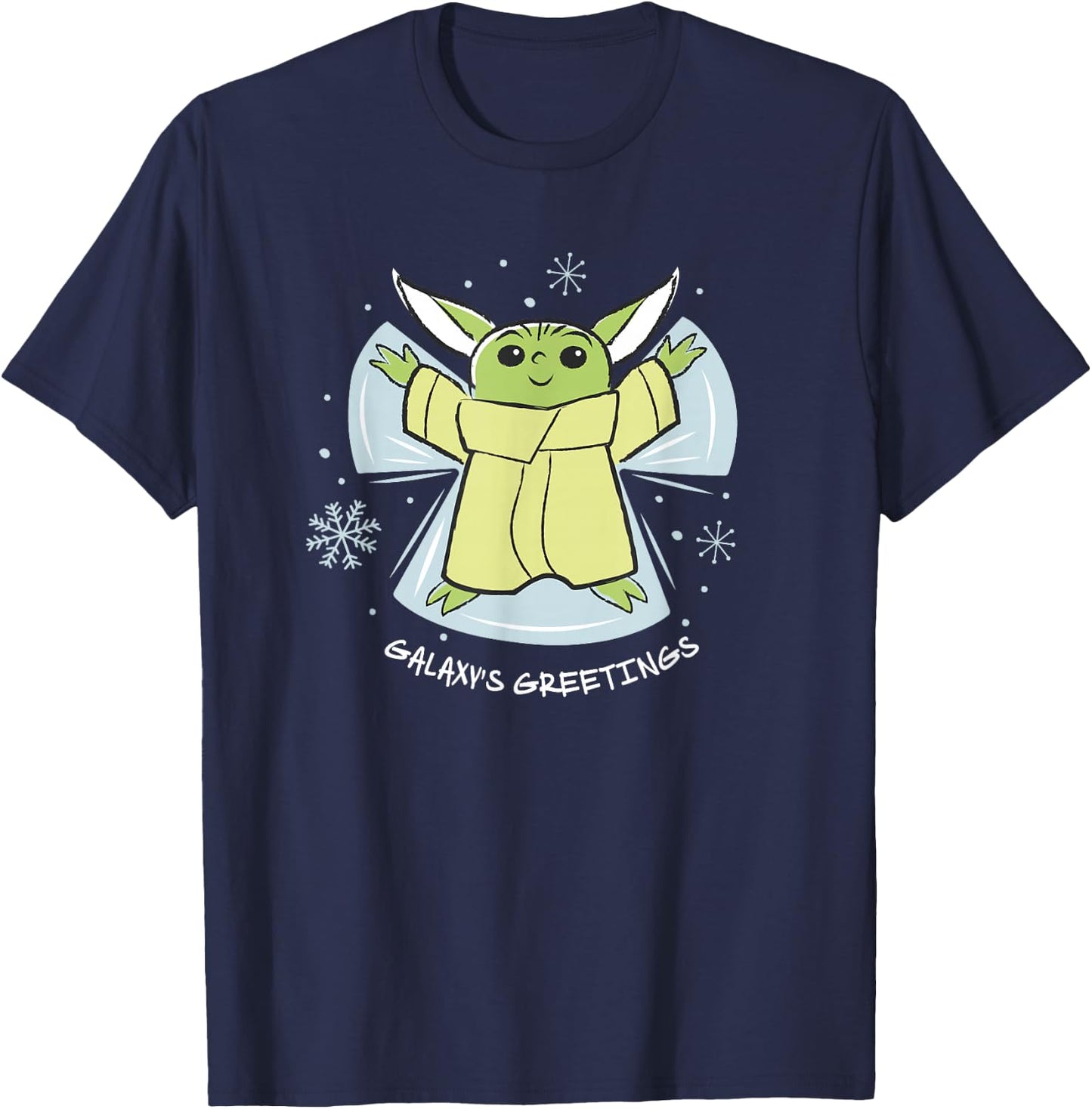 Star Wars The Mandalorian Grogu Galaxy's Greetings Holiday T-Shirt - T-Shirt | Navy
