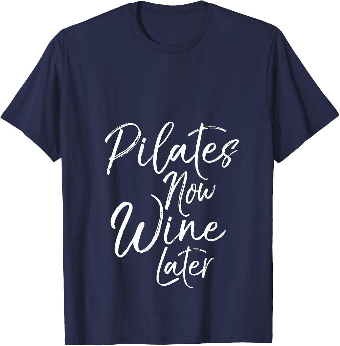 Funny Yoga Gift Drinkers Cute Pilates Now Wine Later V-Neck T-Shirt - T-Shirt | Navy