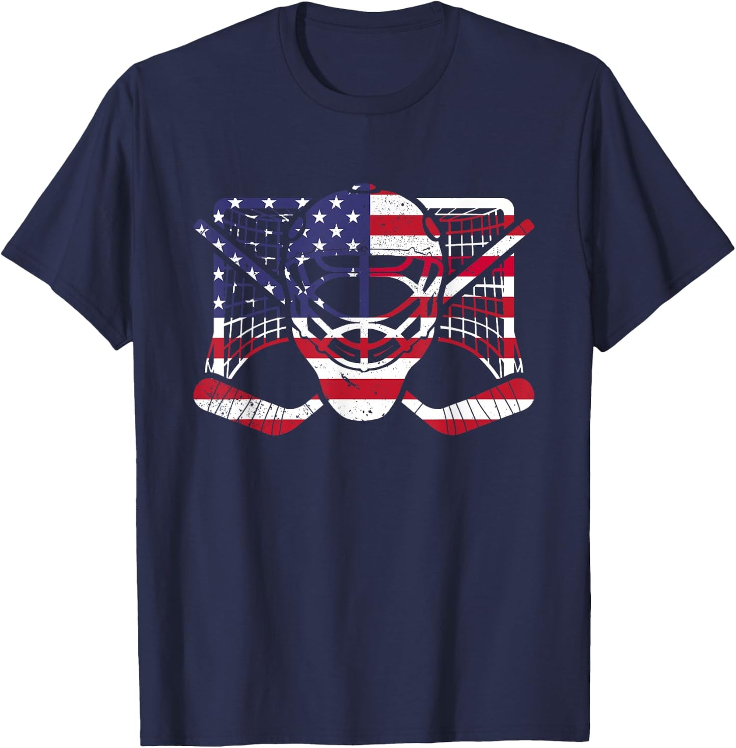 Ice Hockey Goalie American Flag USA Goalie mask 4th of July T-Shirt - T-Shirt | Navy