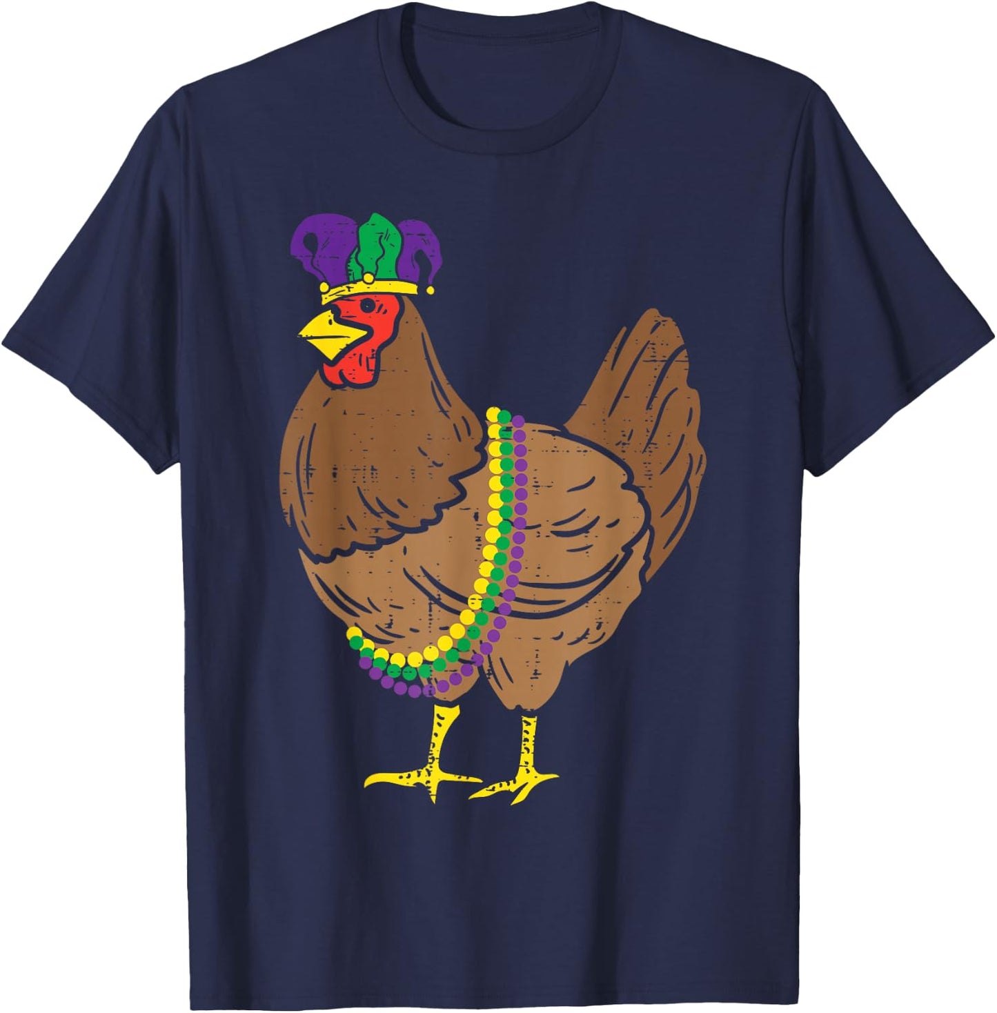 Jester Chicken Beads Mardi Gras Funny Farming Men Women Kids T-Shirt - T-Shirt | Navy