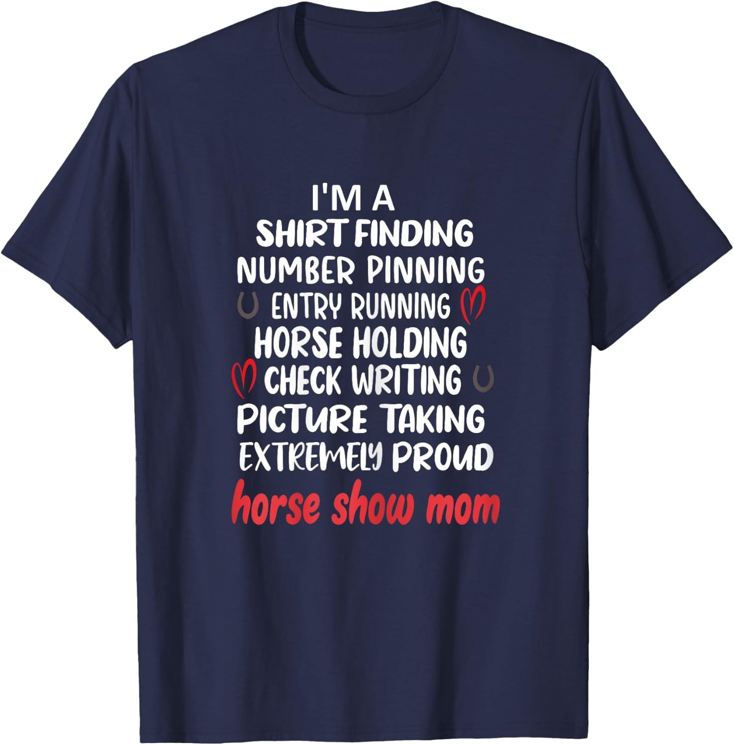 Proud Horse Show Mama Horse Show Mom Definition - Women's Black X-Small Classic Fit Short Sleeve Cotton Polyester Modern Lace Embellishment Mother's Day T-Shirt - T-Shirt | Navy