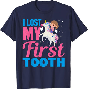 I Lost My First Tooth Unicorn Tooth Fairy Gift Girls T-Shirt - T-Shirt | Navy