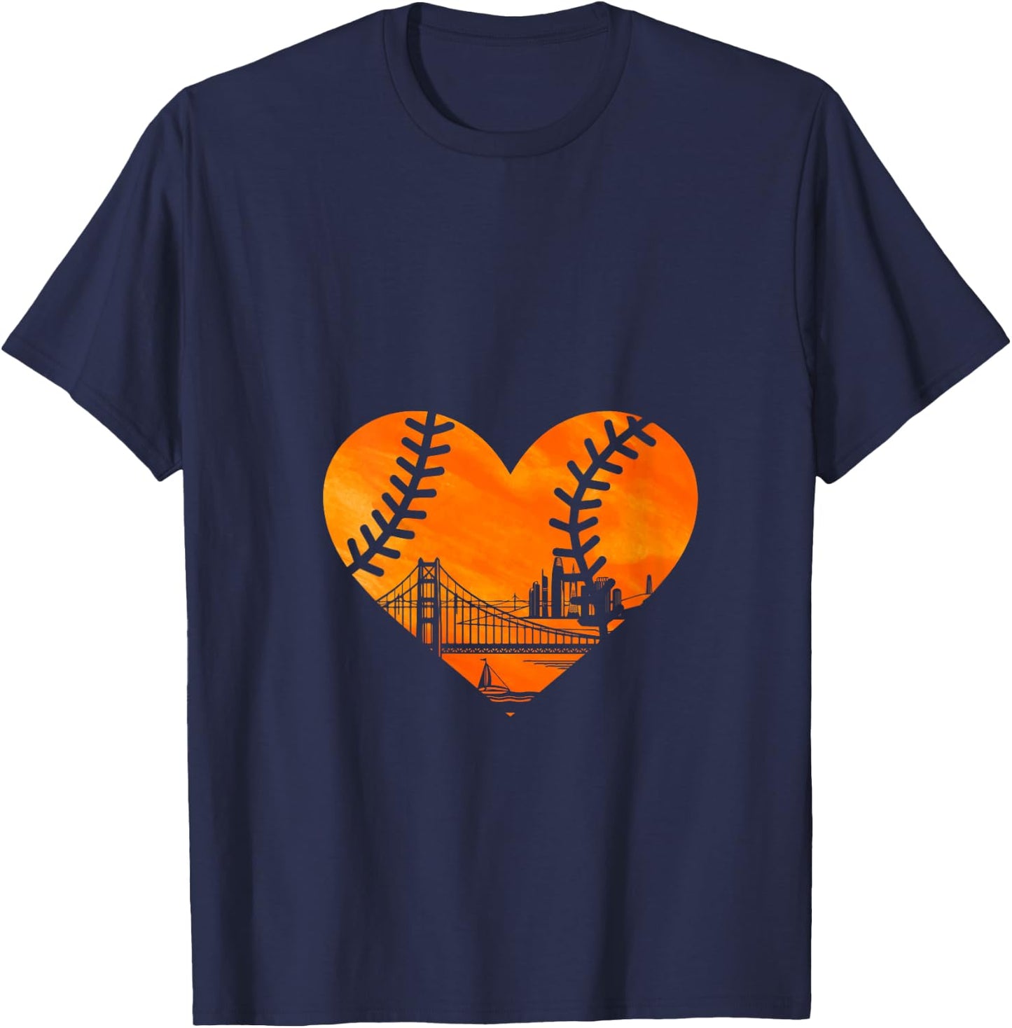 US State San Francisco Baseball Vintage Heart V-Neck T-Shirt - T-Shirt | Navy