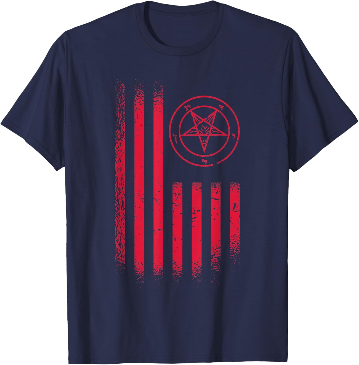 Vintage Hail Satan USA America Flag Occult Satanic Pentagram T-Shirt - T-Shirt | Navy
