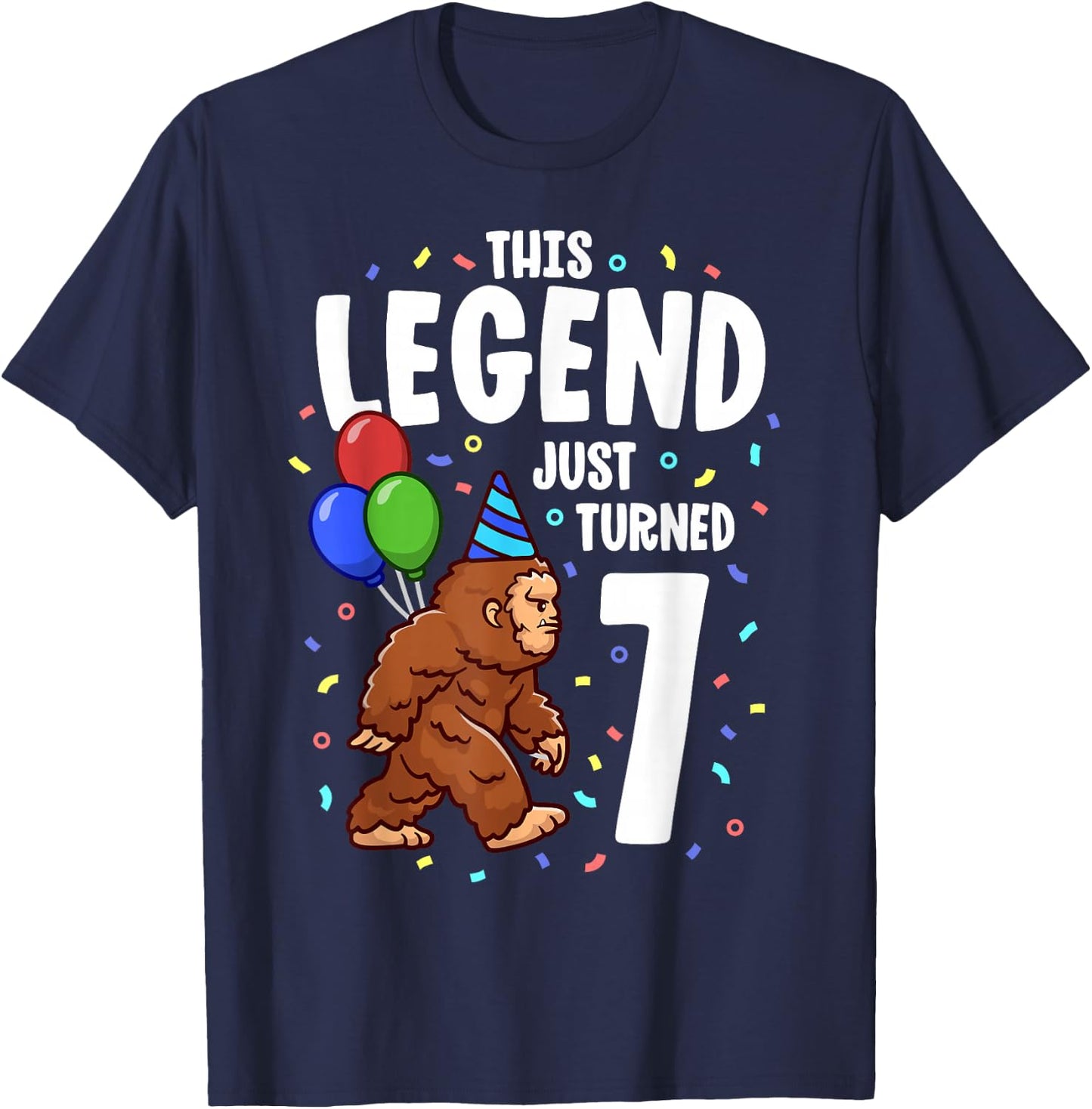 Bigfoot Birthday Party 7 Years Old Sasquatch Theme Boys T-Shirt - T-Shirt | Navy