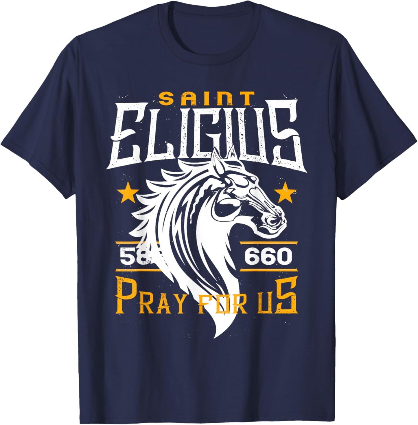 St Eligius Patron Saint of Horses Catholic Horse Distressed T-Shirt - T-Shirt | Navy