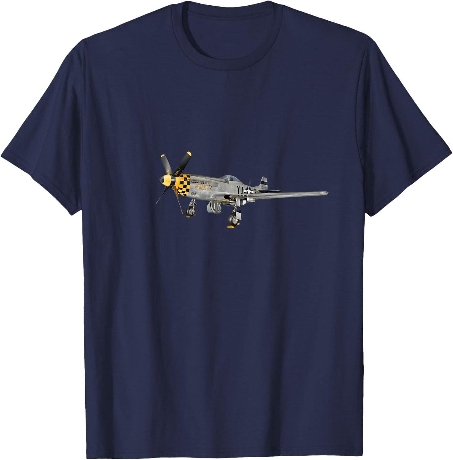 P51 Mustang Propeller Aircraft WWII Fighter Plane USA T-Shirt - T-Shirt | Navy