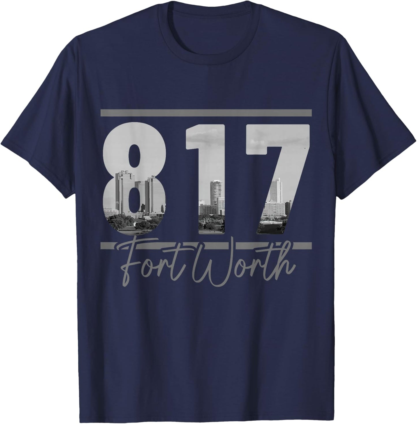 Fort Worth 817 Area Code Skyline Texas Pride Vintage T-Shirt - T-Shirt | Navy