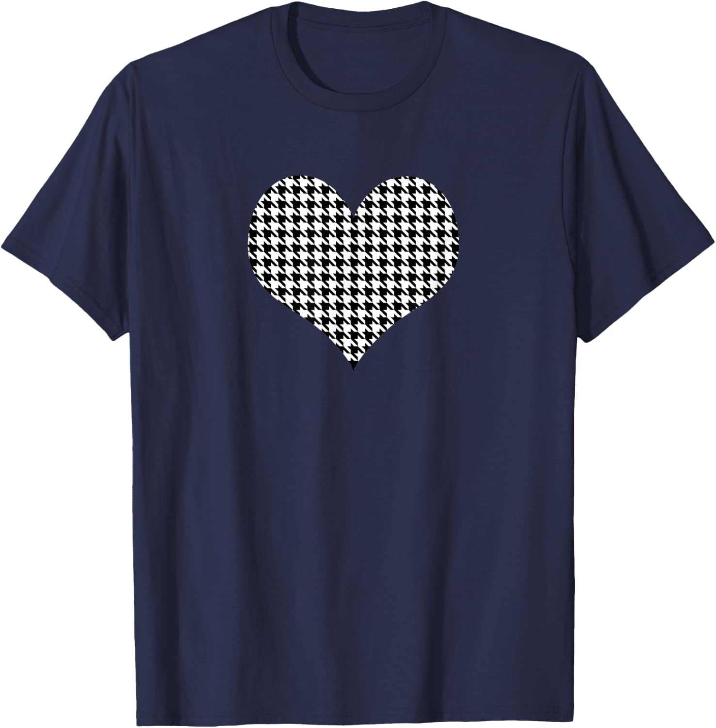 Black White Houndstooth Pattern Design Heart Women Girls T-Shirt - T-Shirt | Navy