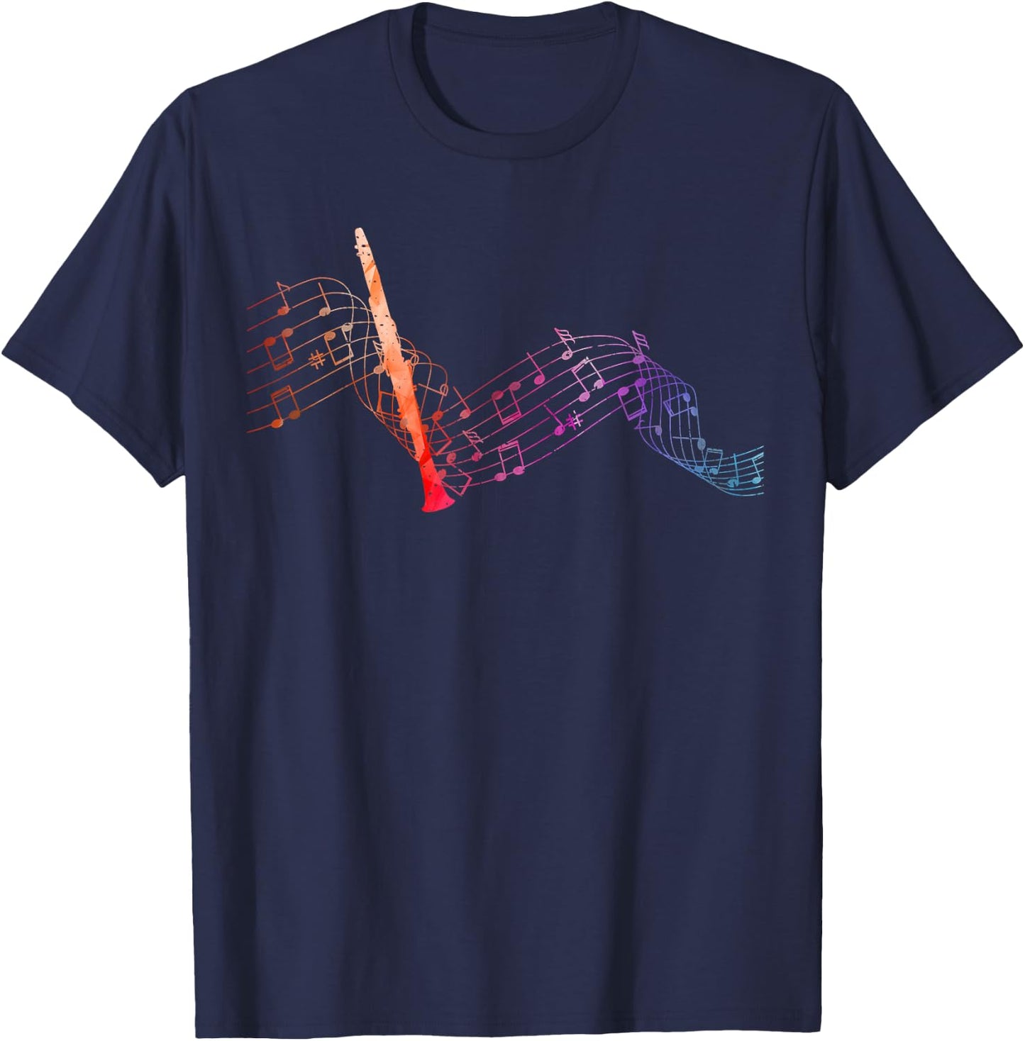Colourful Clarinet Sheet Music with Clarinet T-Shirt - T-Shirt | Navy