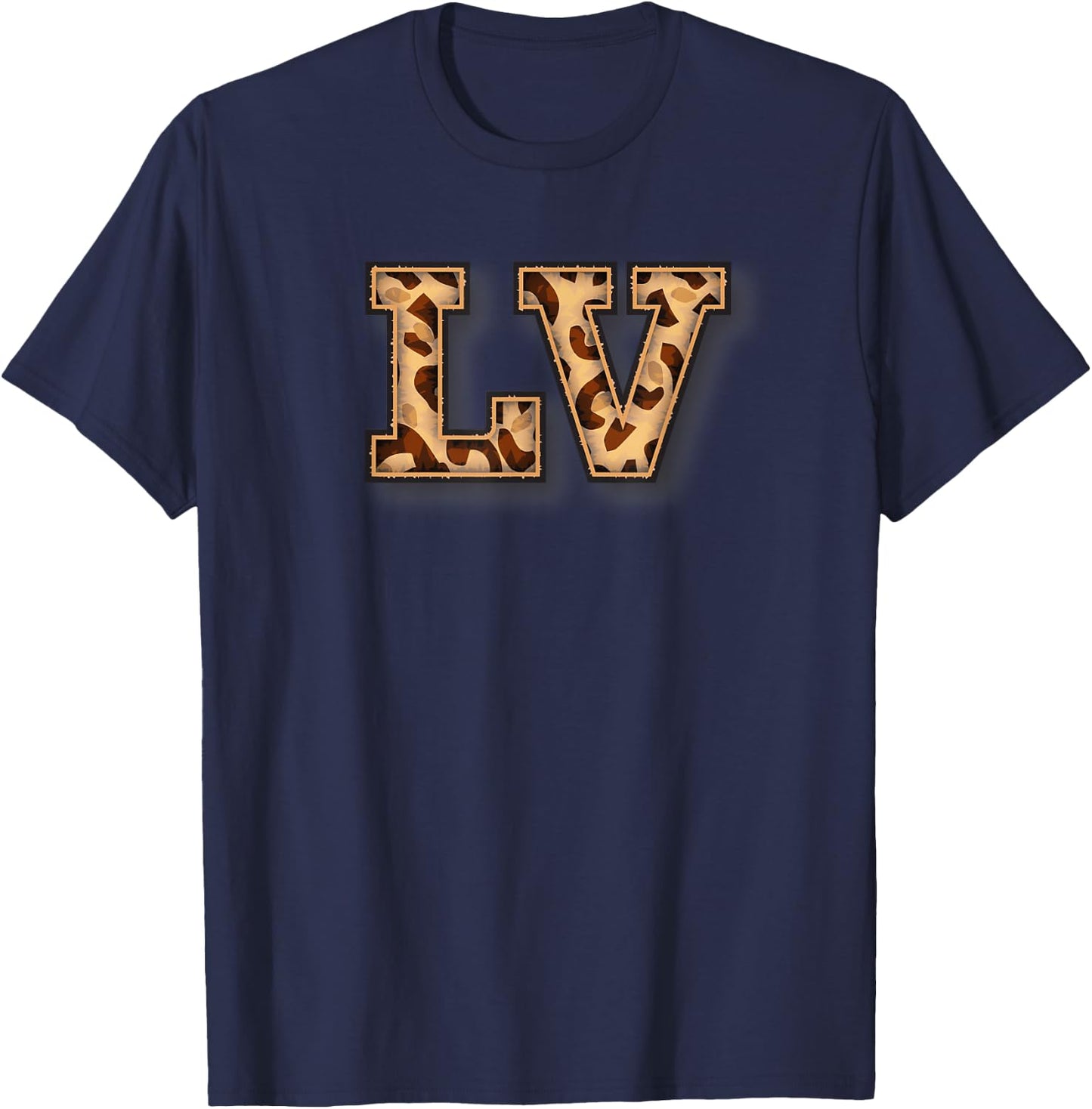 Cute Letter LV Initial Name Leopard Cheetah Animal T-Shirt - T-Shirt | Navy