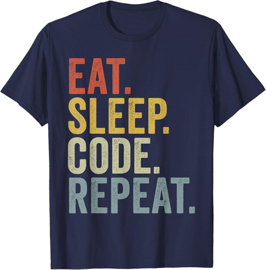 Eat Sleep Code Repeat Funny Coding T-Shirt - T-Shirt | Navy