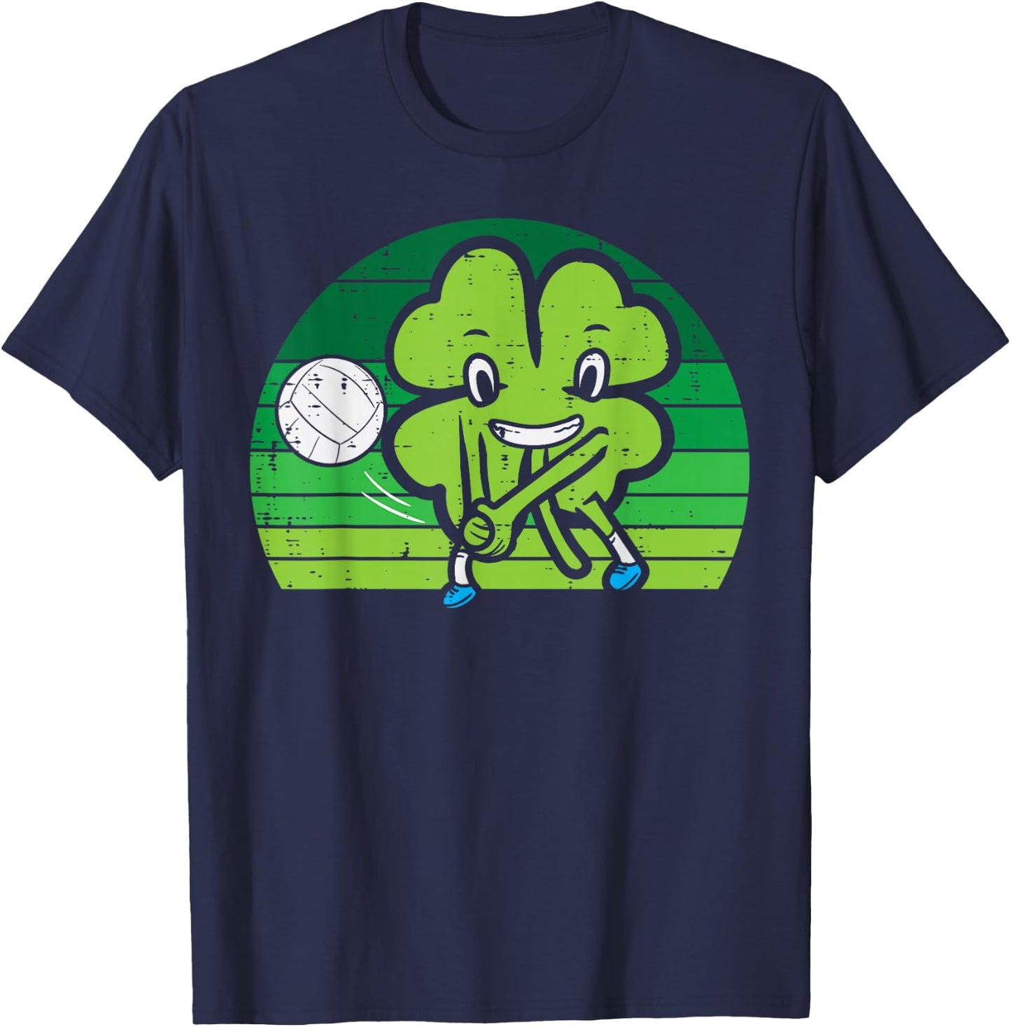 Shamrock Playing Volleyball St Patricks Day Boys Girls Kids T-Shirt - T-Shirt | Navy