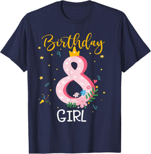 Crown 8th Birthday For Girls Eight Year Old Girl Birthday T-Shirt - T-Shirt | Navy