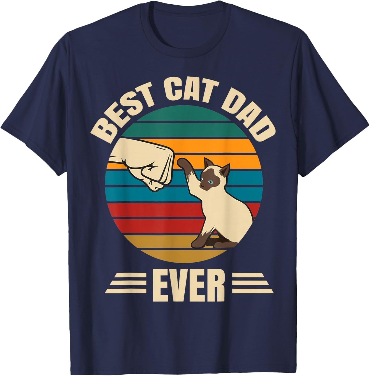 Best Cat Dad Ever with Siamese Cat - Funny Cute T-Shirt - T-Shirt | Navy