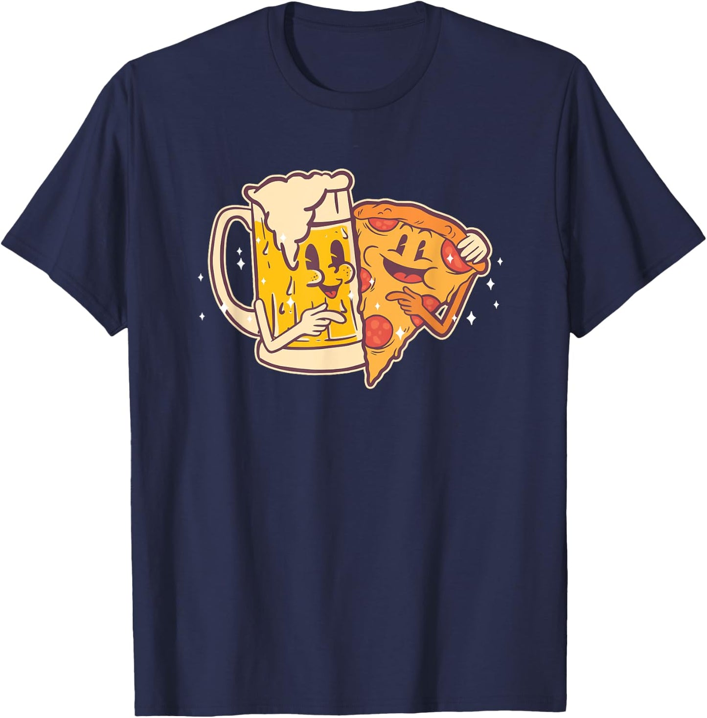 Beer and Pizza Cute Funny Best Friends Pizza T-Shirt - T-Shirt | Navy