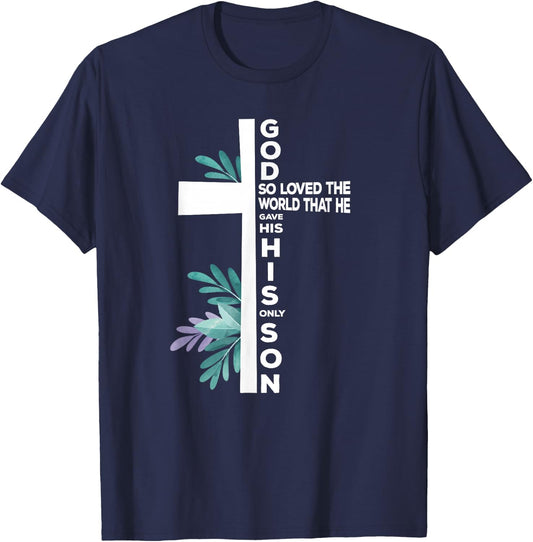 Christian Cross Bible Faith Quote John 3:16 T-Shirt - T-Shirt | Navy