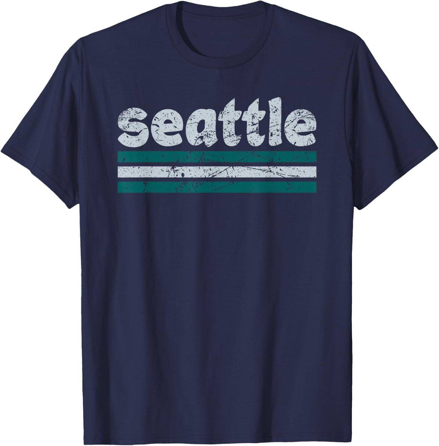 Seattle Washington Three Stripe Vintage Weathered T-Shirt - T-Shirt | Navy