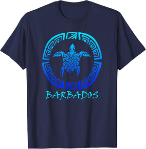 Barbados, Caribbean Vintage Tribal Turtle Vacation T-Shirt - T-Shirt | Navy