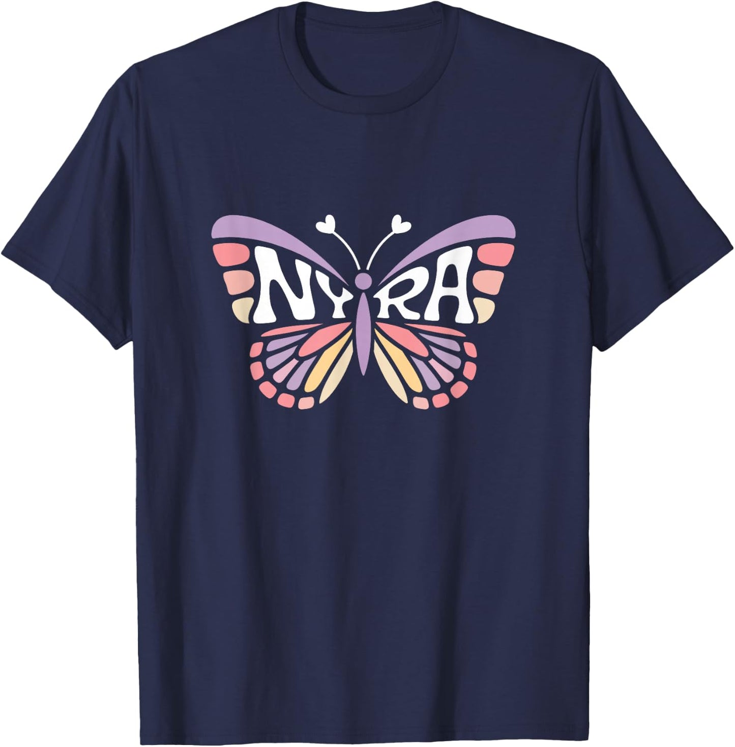 Nyra Butterfly - Personalized Cute Name Word Art T-Shirt - T-Shirt | Navy