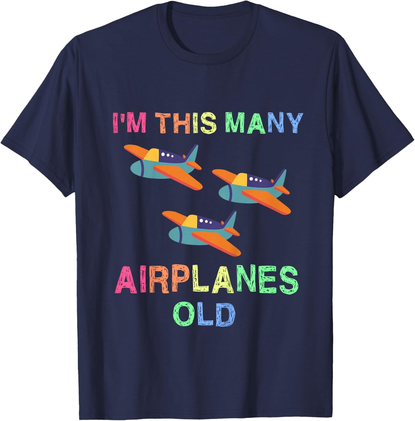 Im This Many Airplanes Old 3 Year Boy Girl Kid Birthday Idea T-Shirt - T-Shirt | Navy