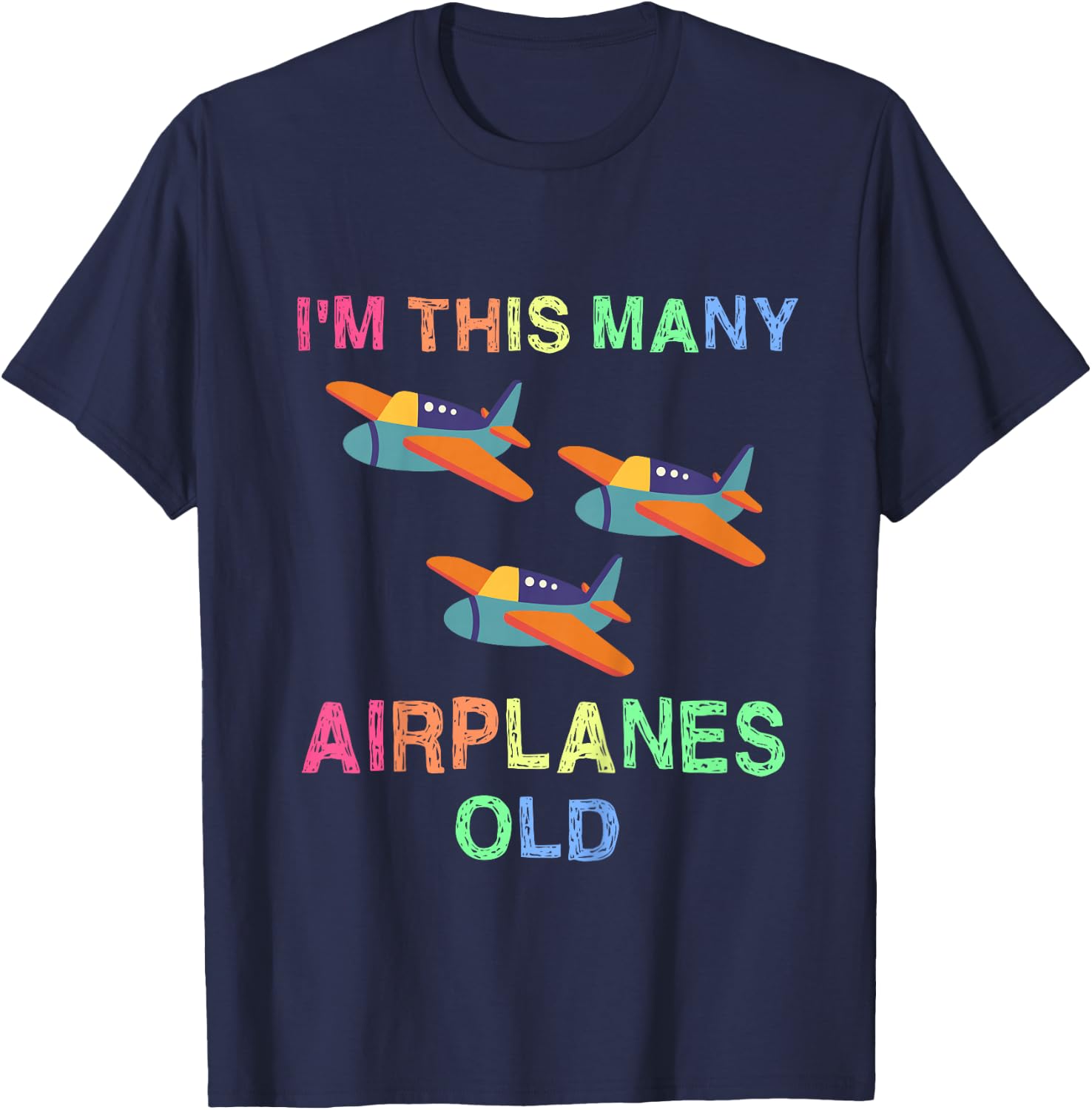 Im This Many Airplanes Old 3 Year Boy Girl Kid Birthday Idea T-Shirt - T-Shirt | Navy