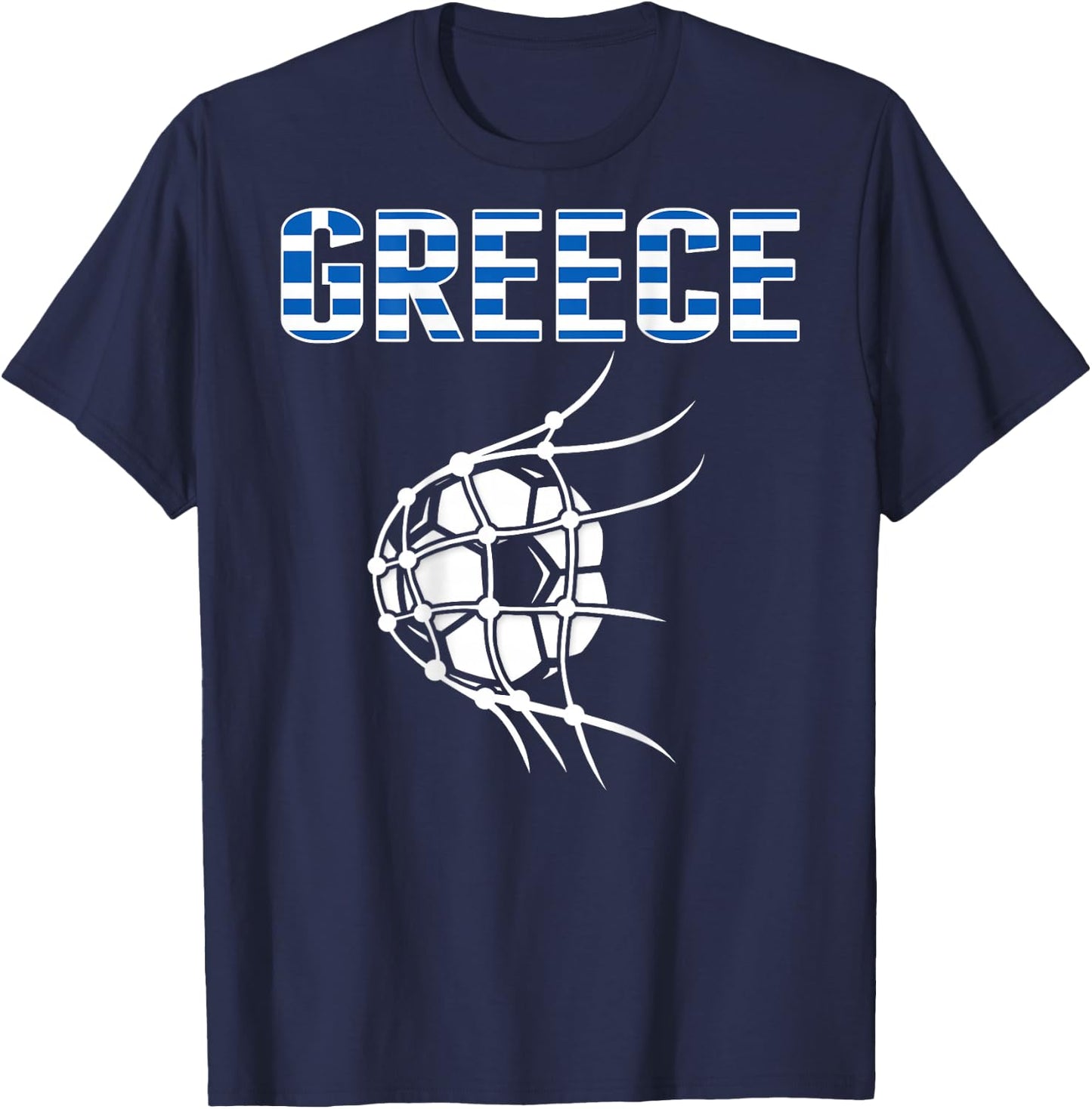 Greece Soccer Ball In Net Goal - Support Greek Football Team T-Shirt - T-Shirt | Navy