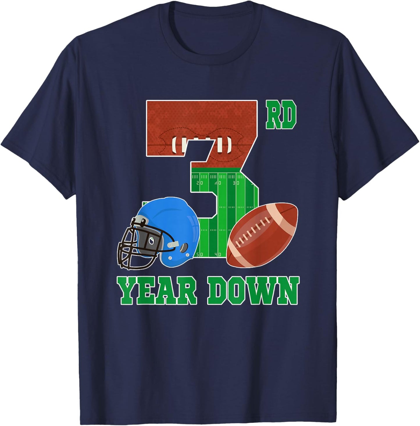 3rd Year Down Football Lover 3rd Birthday Boy Party T-Shirt - T-Shirt | Navy