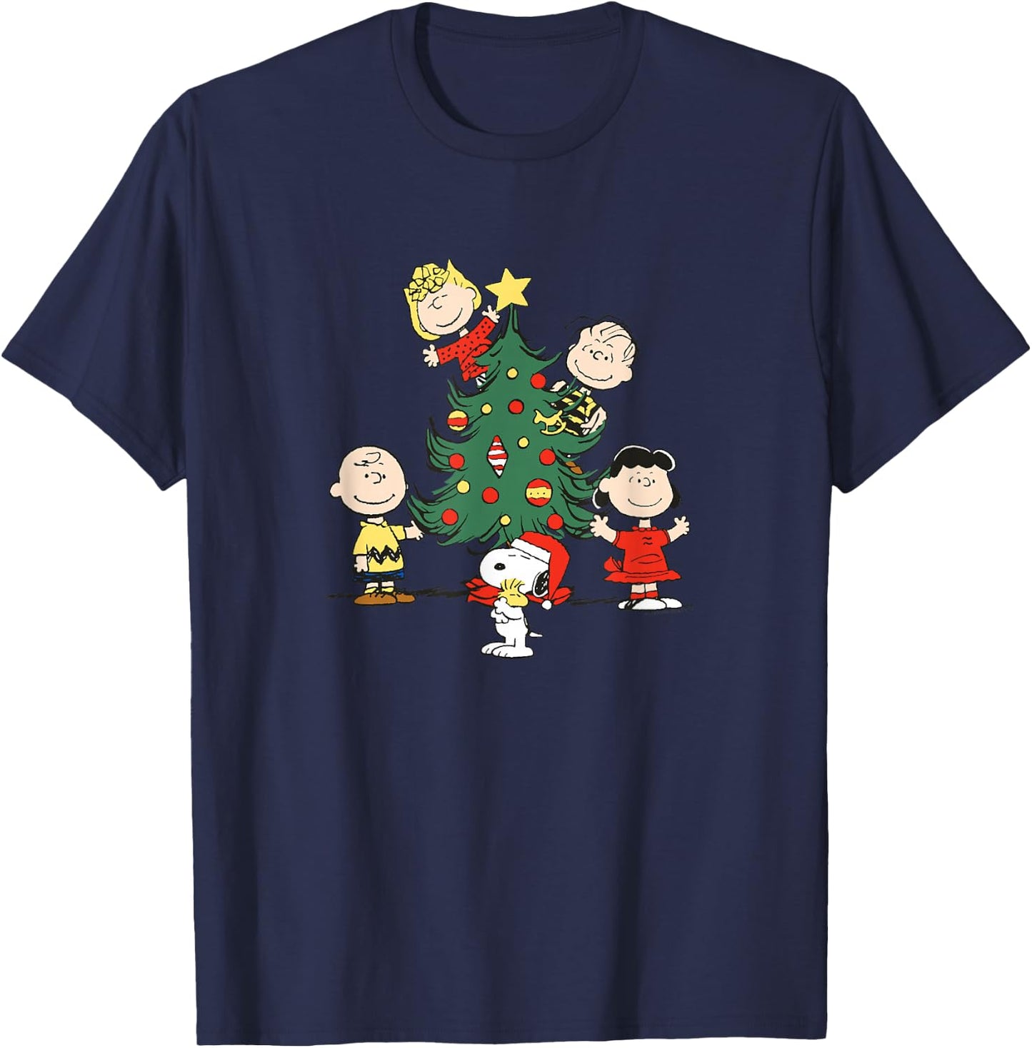 Peanuts Oh Christmas Tree - Blue, -Adults, Short Sleeve, Small T-Shirt - T-Shirt | Navy