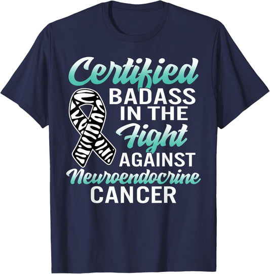 Badass Neuroendocrine Cancer Awareness NET Zebra Ribbon Gift T-Shirt - T-Shirt | Navy