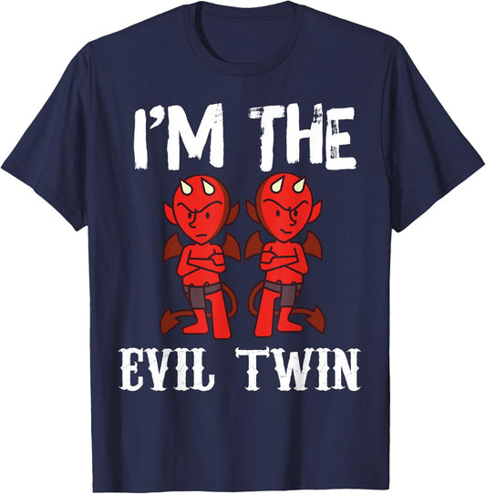 I'm The Evil Twin Funny Twin Hilarious Gift - Black - Small - -Adults - Cotton 60%, Polyester 40% T-Shirt - T-Shirt | Navy