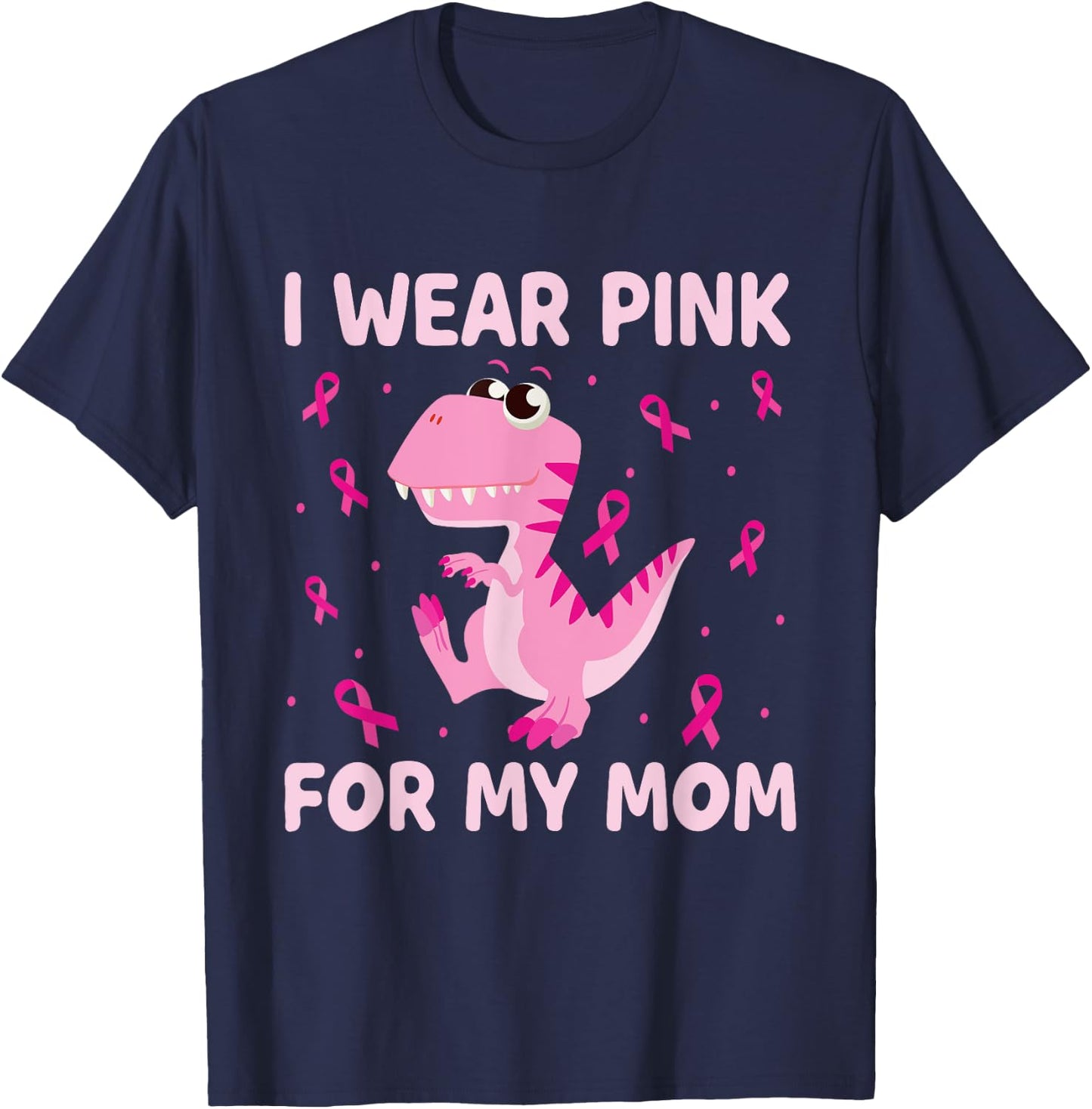 I Wear Pink For My Mom Dinosaur Breast Cancer Kids Boys T-Shirt - T-Shirt | Navy