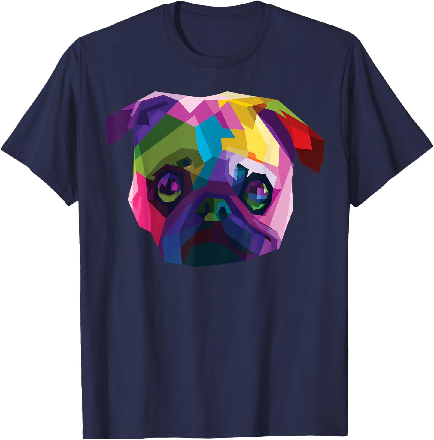 Cute Puppy Love Rainbow Pug Vibrant Color Dog T-Shirt - T-Shirt | Navy