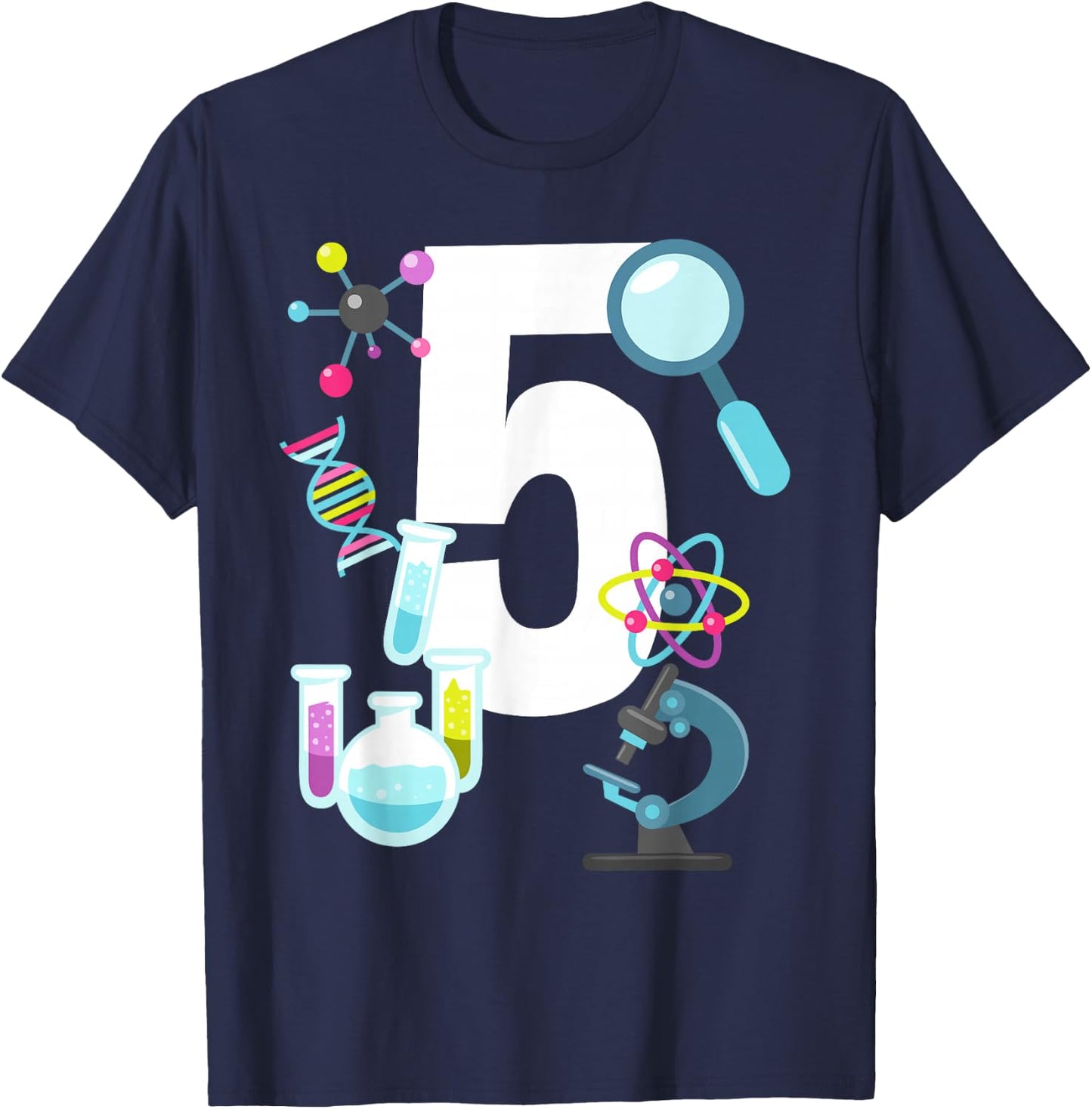 Science STEM 5 Year Old 5th Birthday Party Shirt Boys Girls T-Shirt - T-Shirt | Navy