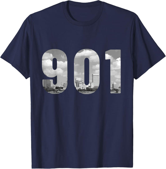 Memphis 901 Area Code Skyline Tennessee Vintage T-Shirt - T-Shirt | Navy