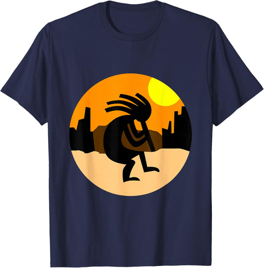 Kokopelli Native American Sunset T-Shirt - T-Shirt | Navy