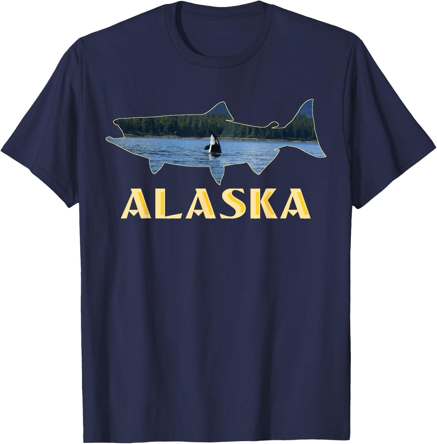 Alaska King Salmon Fishing Vacation Fisherman Orca Whale T-Shirt - T-Shirt | Navy