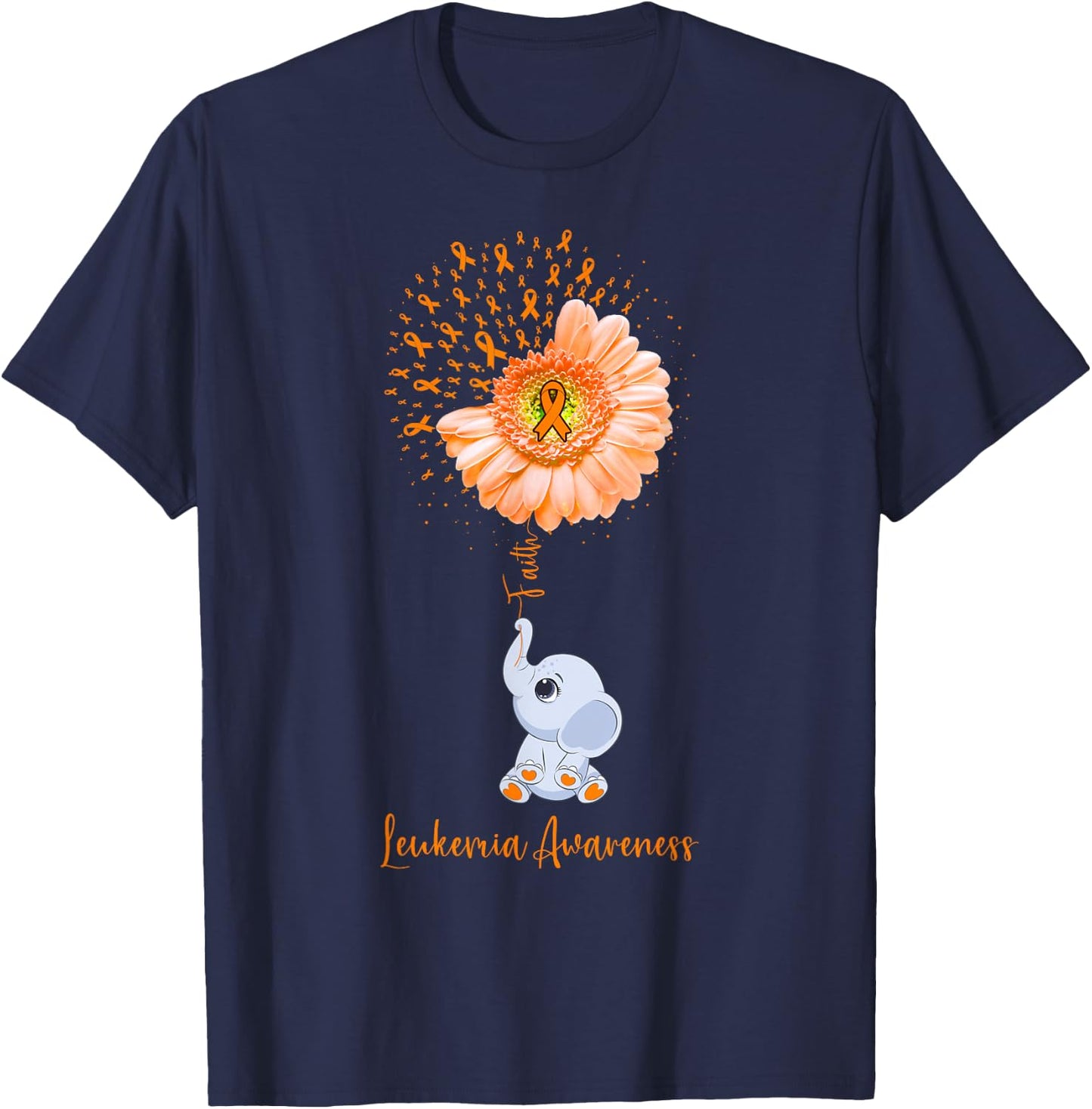 Leukemia Awareness Faith Elephant Survivor Fighter T-Shirt - T-Shirt | Navy