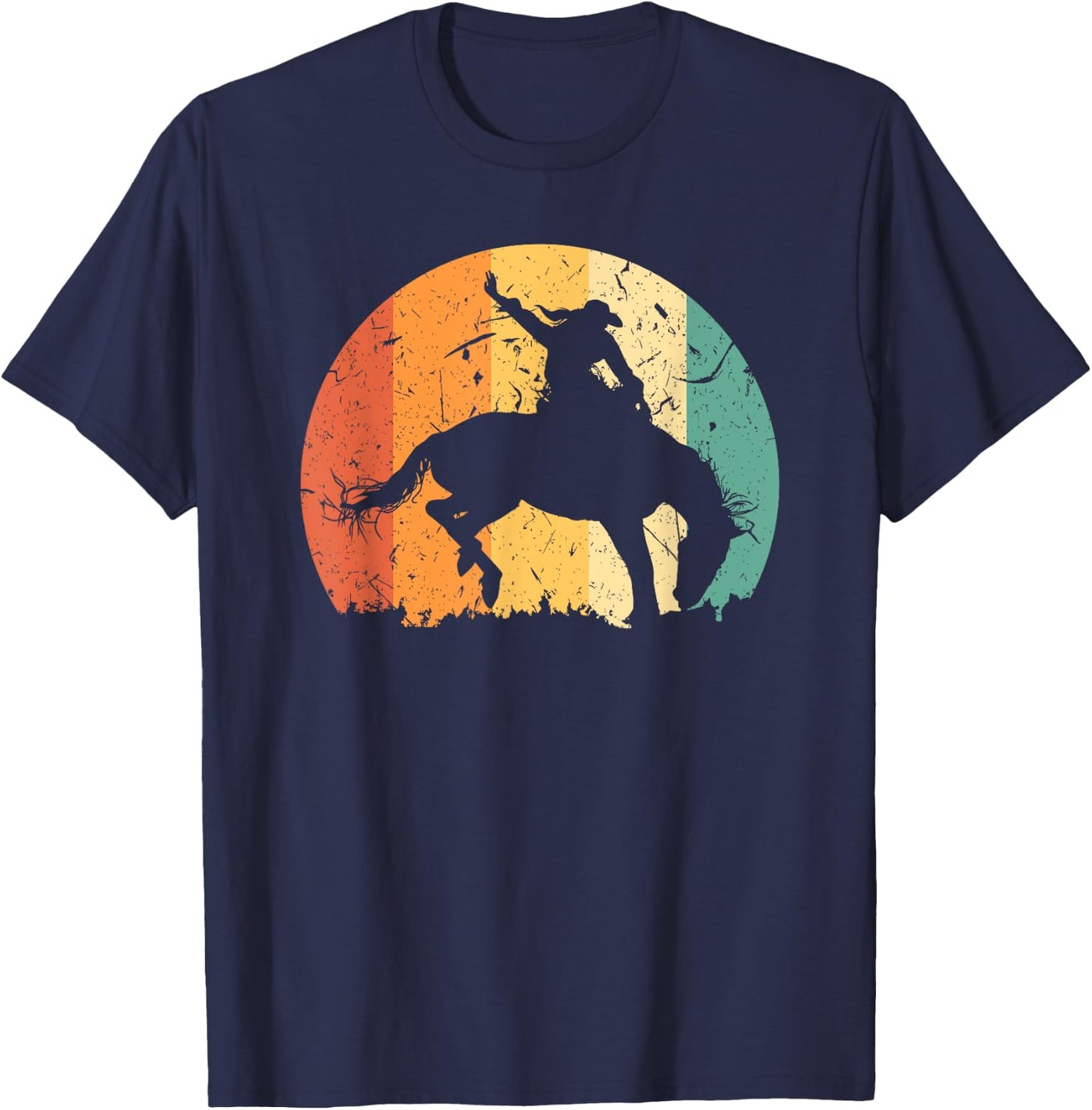 Bronc Riding Bucking Horse Rodeo Western Cowgirl Graphic T-Shirt - T-Shirt | Navy