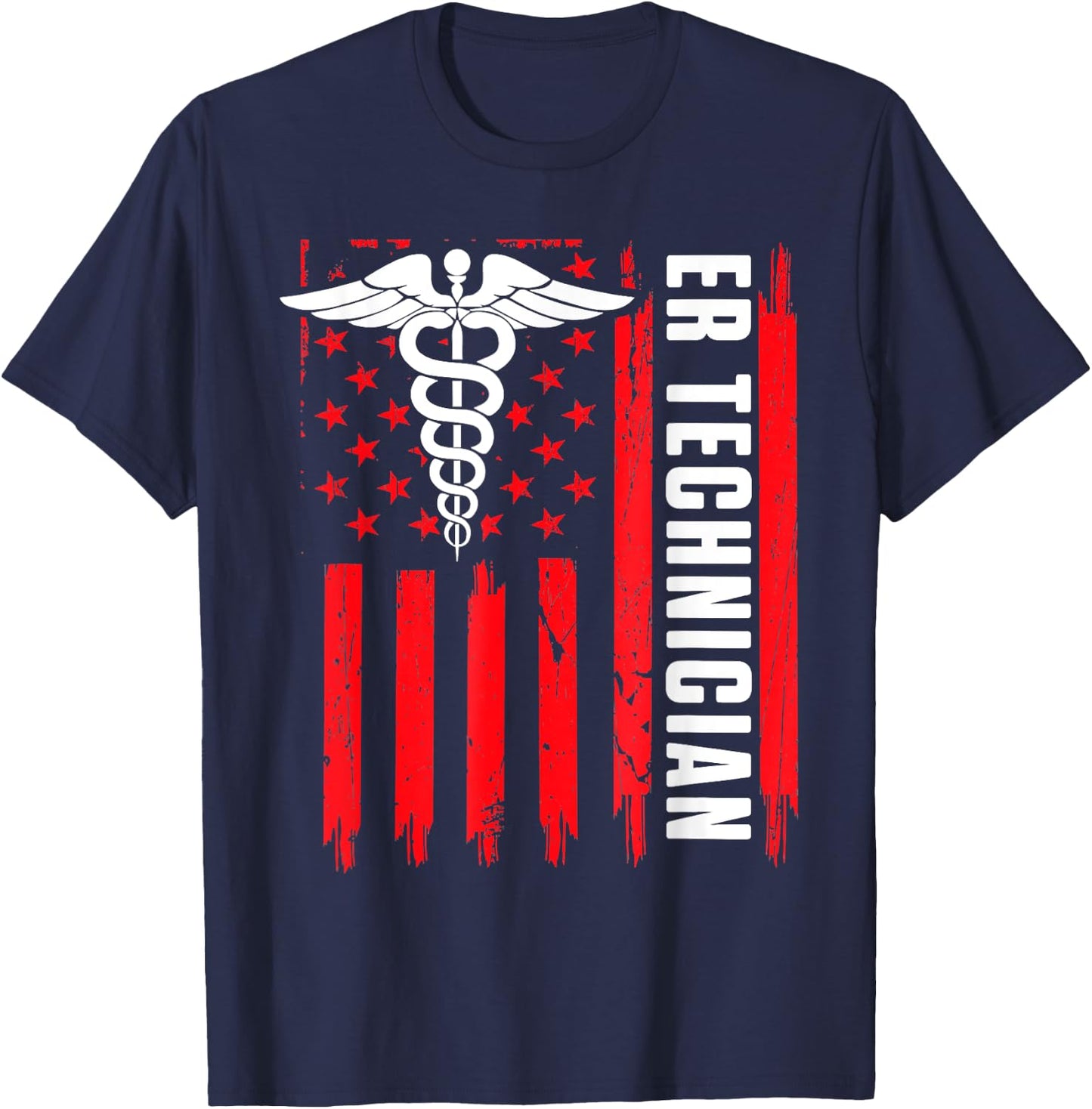 ER Technician Brain Emergency Room Tech American Flag Women Men T-Shirt - T-Shirt | Navy