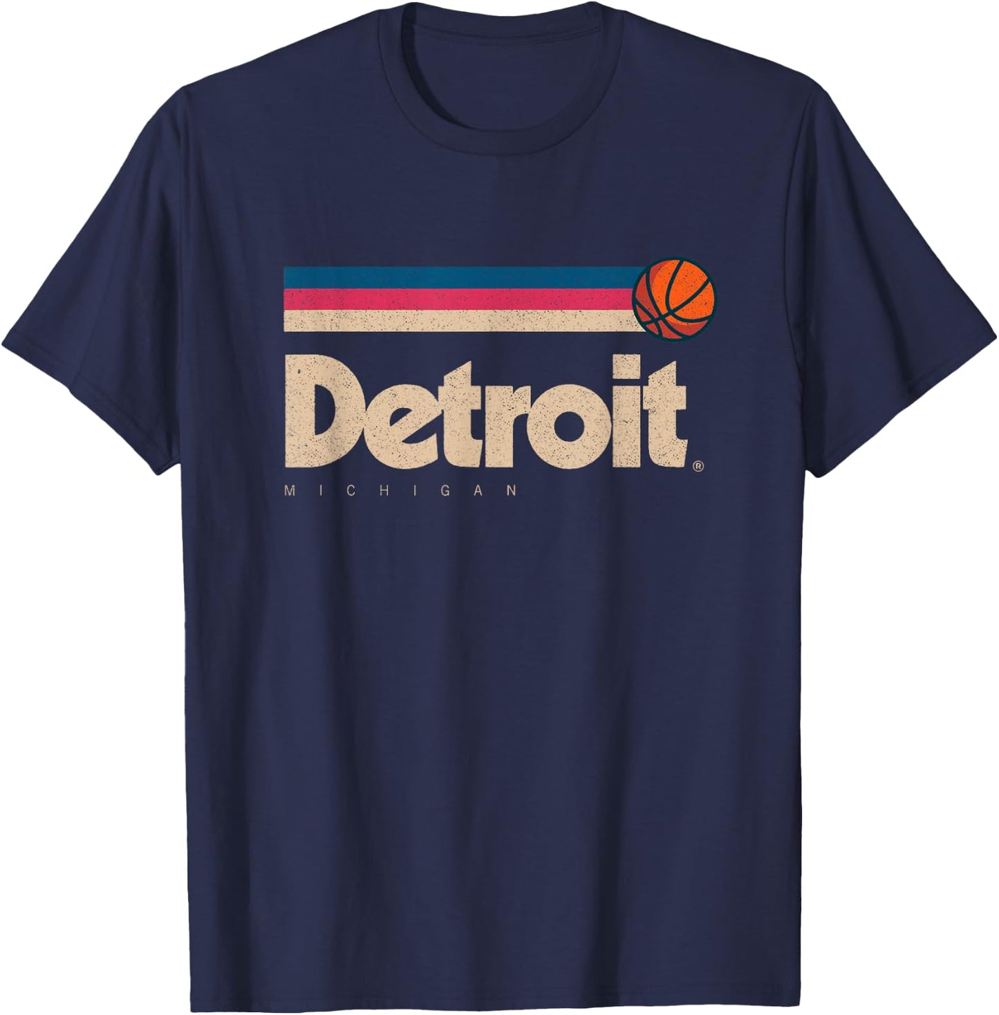 Blue Detroit Basketball B-Ball City Michigan Retro Detroit T-Shirt - T-Shirt | Navy