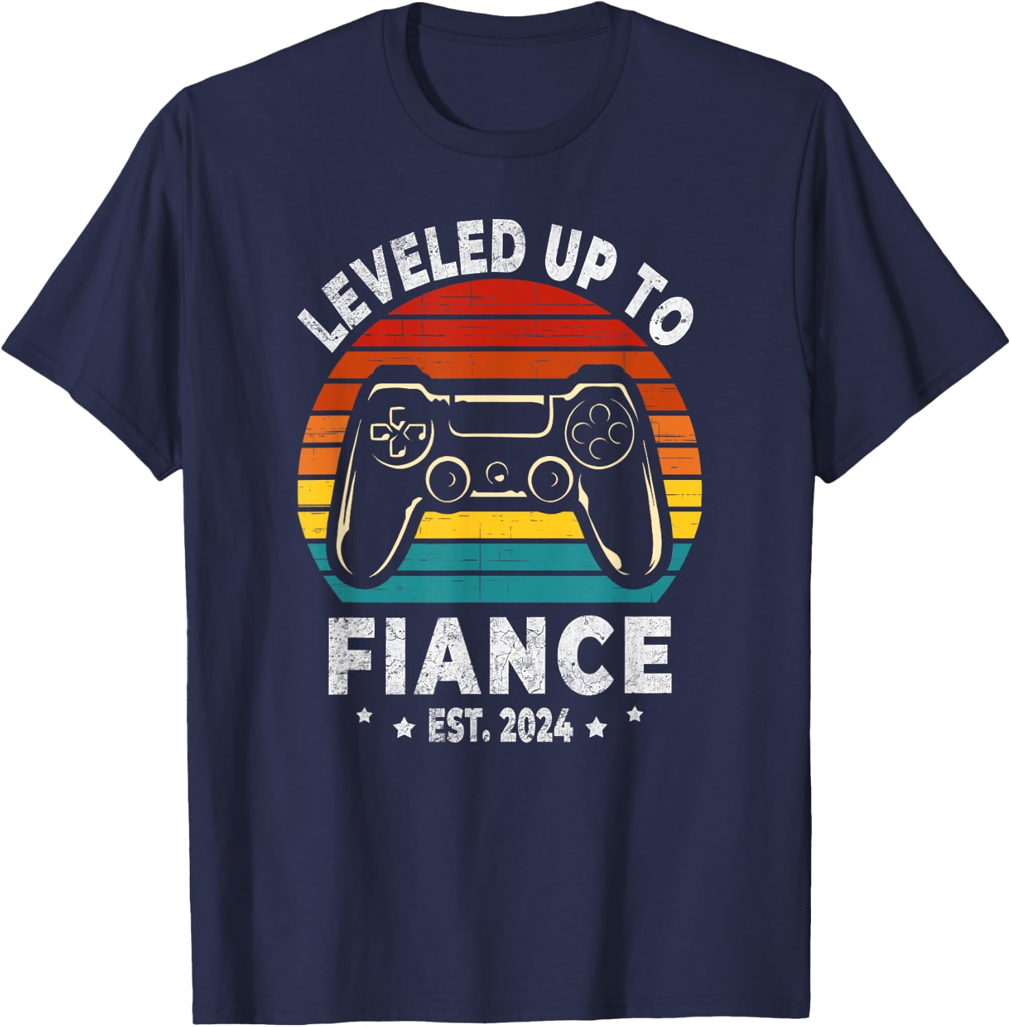 Leveled Up To Fiance 2024 Retro Newly Engaged Men's Black Small Retro Gaming Men T-Shirt - T-Shirt | Navy