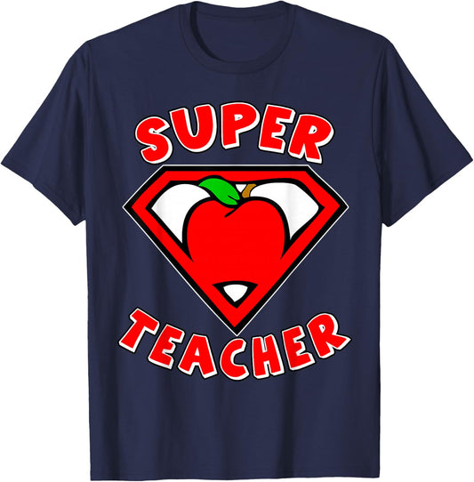 Super Teacher Shirt Superhero Shirt Apple Shirt Gift Shirt T-Shirt - T-Shirt | Navy