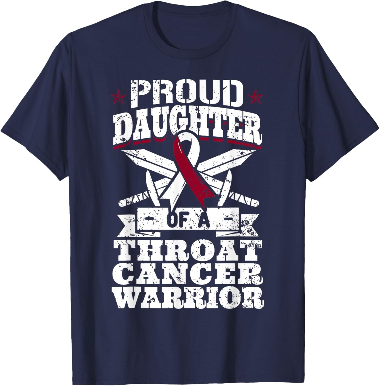 Proud Daughter Of A Throat Cancer Warrior Awareness Ribbon T-Shirt - T-Shirt | Navy