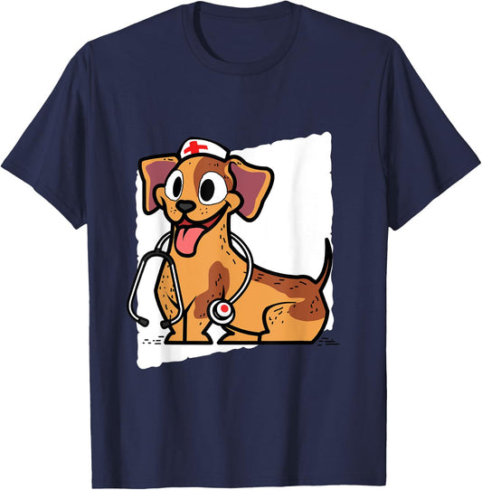 Funny Puppy Nursing Gift Proud Dog Nurse Men Women Kids T-Shirt - T-Shirt | Navy