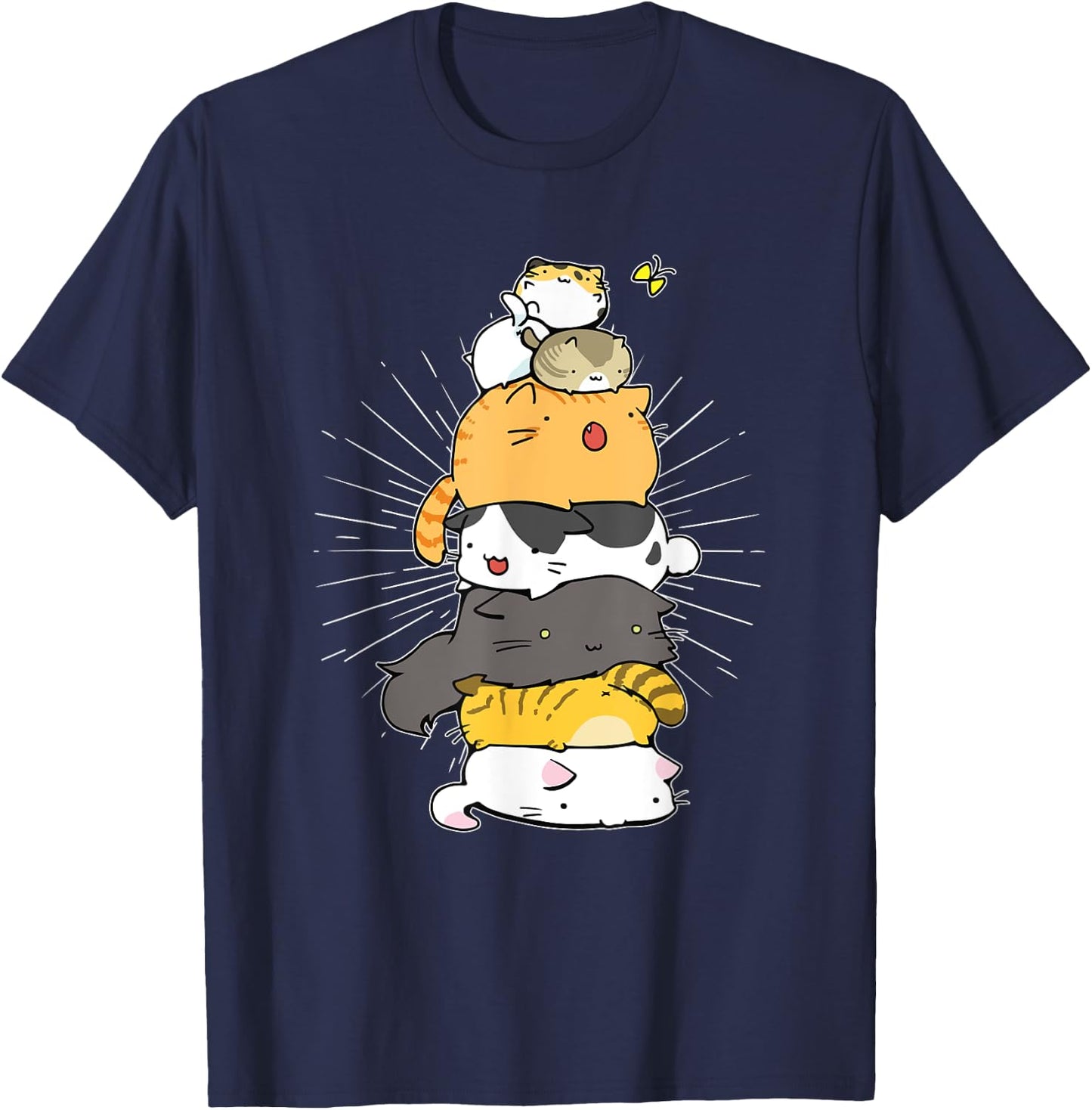 Cats Meowtain Pile Cat Anime Kawaii Kitten Lover Funny Gift Women Girls Kids T-Shirt - T-Shirt | Navy