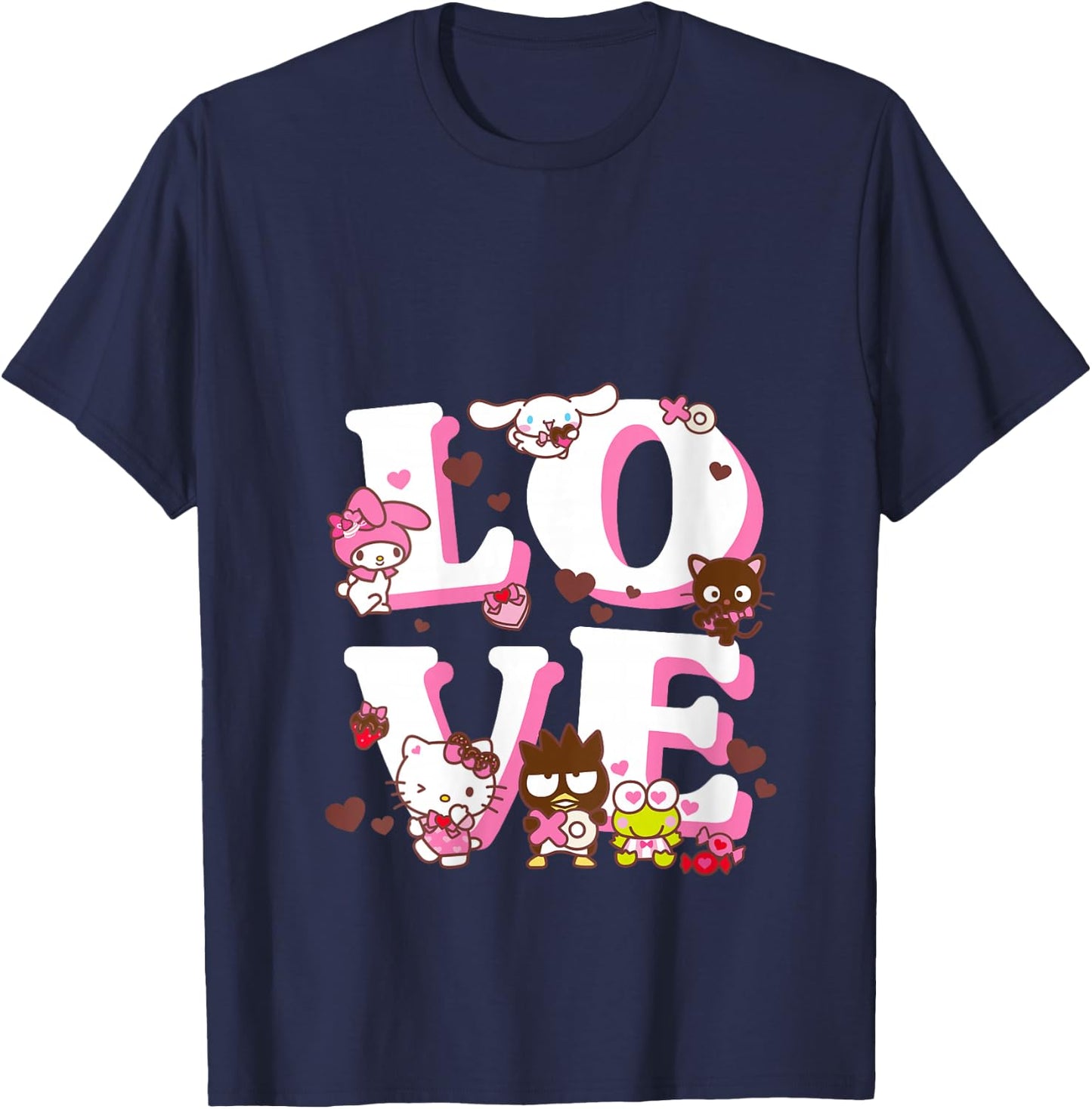 Women's Hello Kitty Valentine's Day Love Cute Sanrio Friends V-Neck T-Shirt - T-Shirt | Navy