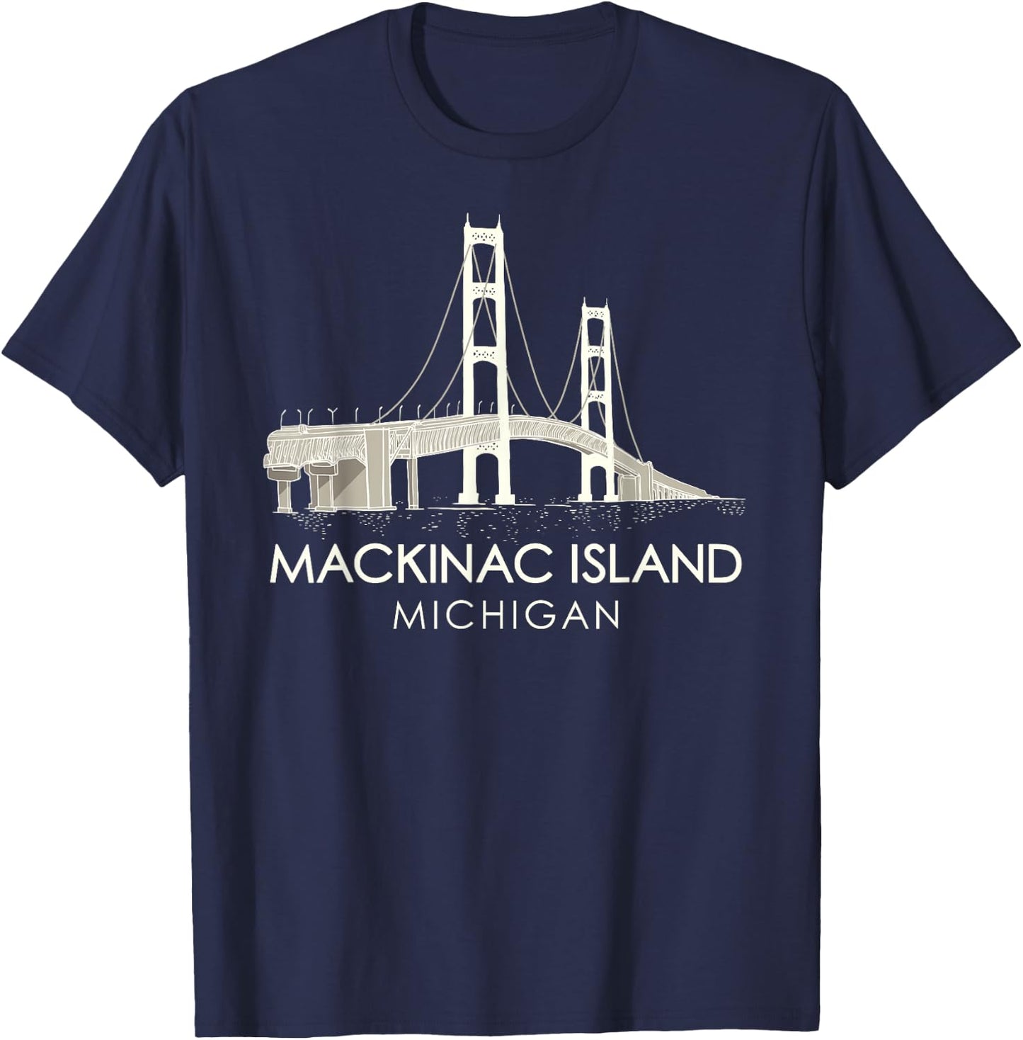 Mackinac Island Bridge Michigan Great Lakes Huron Ferry Trip T-Shirt - T-Shirt | Navy